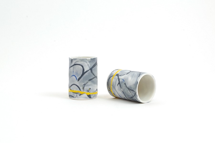Porcelain monoprint Shots Grey
